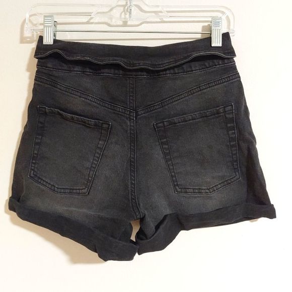 High rise button fly black fold down waist jean shorts - Picture 3 of 4